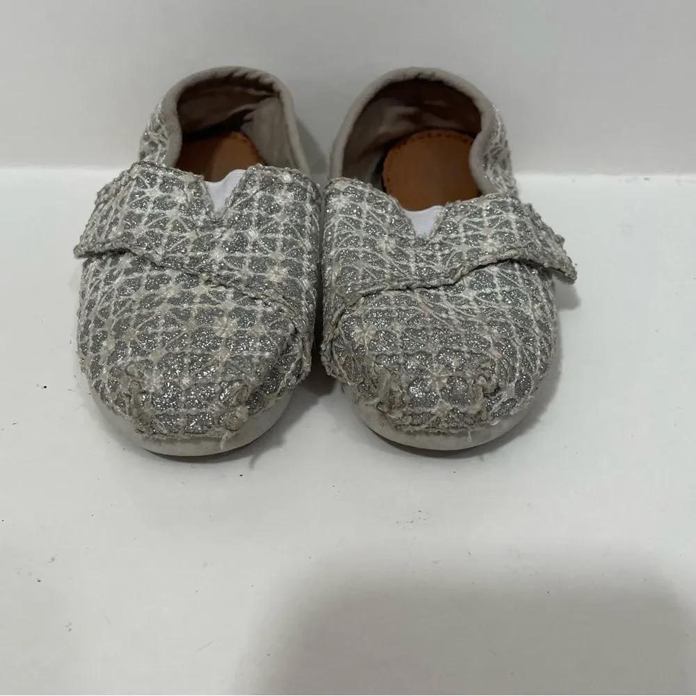 Toms Silver Glitter Slide On Canvas Loafers